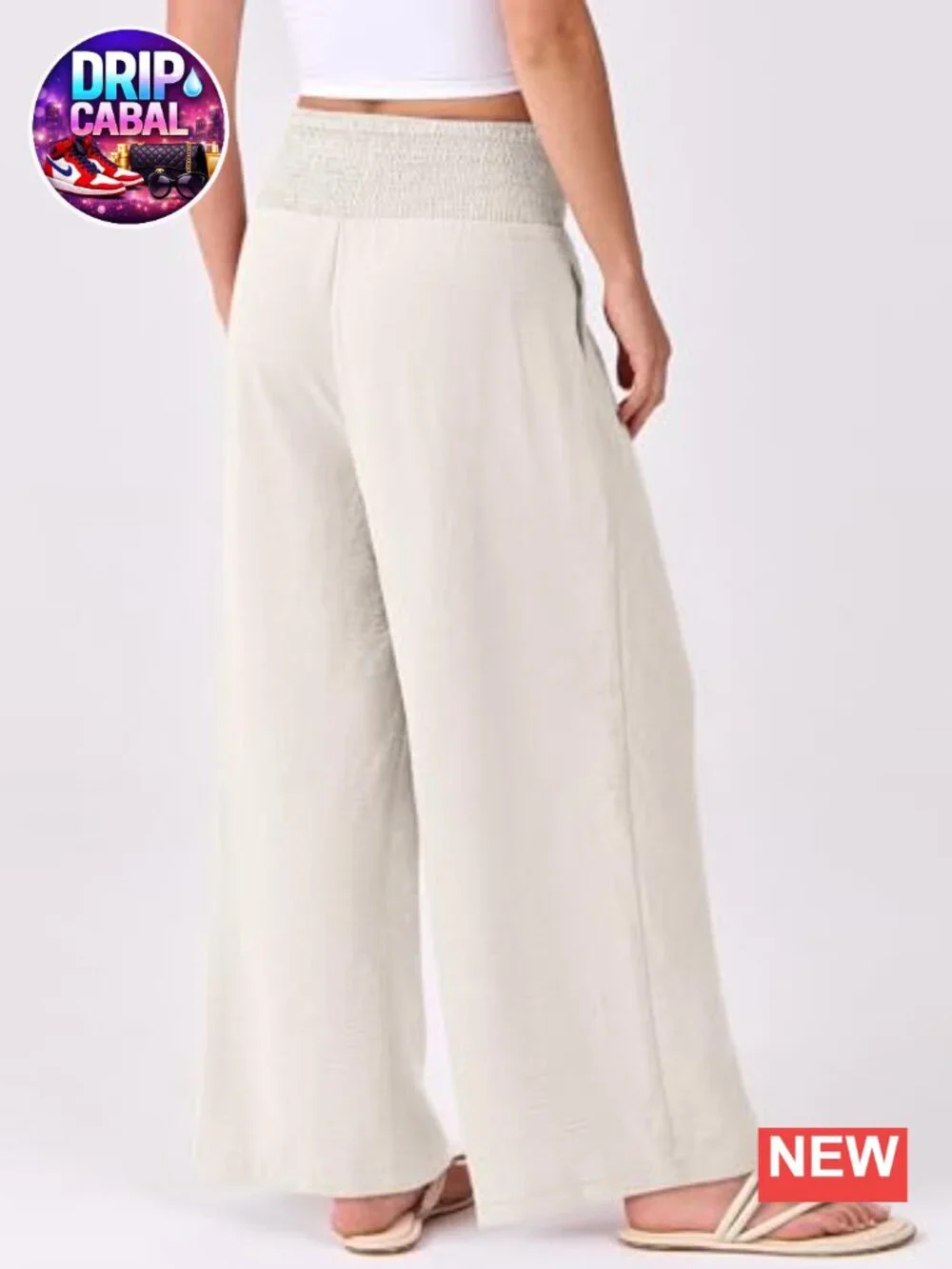 Women Wide Leg Palazzo Pants with Pockets Smocked High Waist Loose Fit Casual